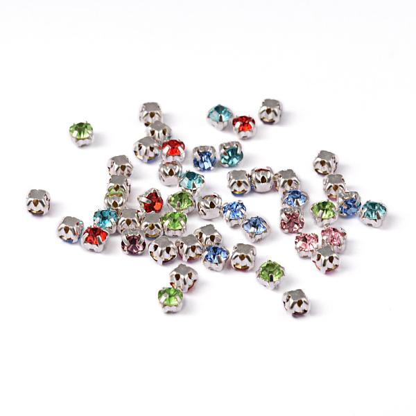 

PandaHall Sew on Rhinestone, Grade A Glass Rhinestone, with Brass Prong Settings, Garments Accessories, Silver Color Plated Metal Color..., Multicolor