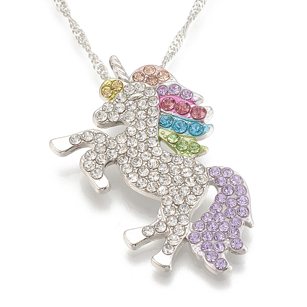 

PandaHall Alloy Pendant Necklaces, with Rhinestone and Iron Chains, Unicorn, Platinum, Colorful, 15-3/4 inch(40cm) Rhinestone Multicolor