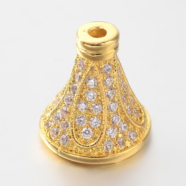 

PandaHall Brass Micro Pave Cubic Zirconia Bead Cones, Golden, 13x12mm, Hole: 1mm & 6mm Brass+Cubic Zirconia
