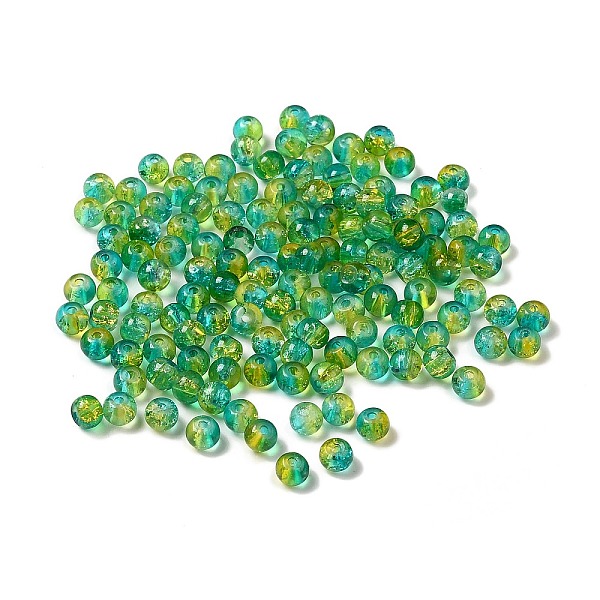 

PandaHall Baking Painted Transparent Crackle Glass Bead Strands, Two Tone, Round, Yellow Green, 4mm, Hole: 1.1~1.3mm Glass Round