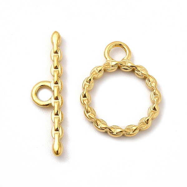 

PandaHall Ion Plating(IP) 304 Stainless Steel Toggle Clasps, Twist Ring, Real 18K Gold Plated, Ring: 17x13.5x2mm, Hole: 2.5mm, 10.5mm inner...