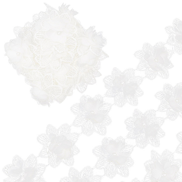 Gorgecraft 5ヤード 3Dフラワー パールレースエッジトリム 75mm幅 刺繍レース マルチレイヤー メッシュフラワー ホワイトエッジング トリミング ファブリックアップリケ DIY縫製クラフト服 帽子 ドレス装飾