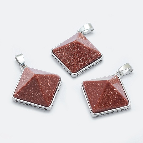 

PandaHall Synthetic Goldstone Pendants, with Brass Findings, Pyramid, Platinum, 32x28.5x14mm, Hole: 6x3mm Goldstone Pyramid