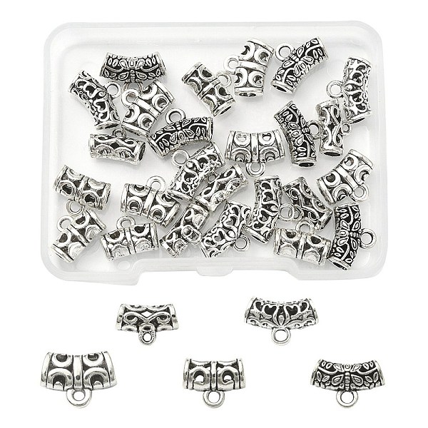 

PandaHall 25Pcs 5 Style Tibetan Style Alloy Tube Bails, Loop Bails, Hollow Curved Tube, Antique Silver, 8~11x9~14x5~6mm, Hole: 1~2mm, Inner...