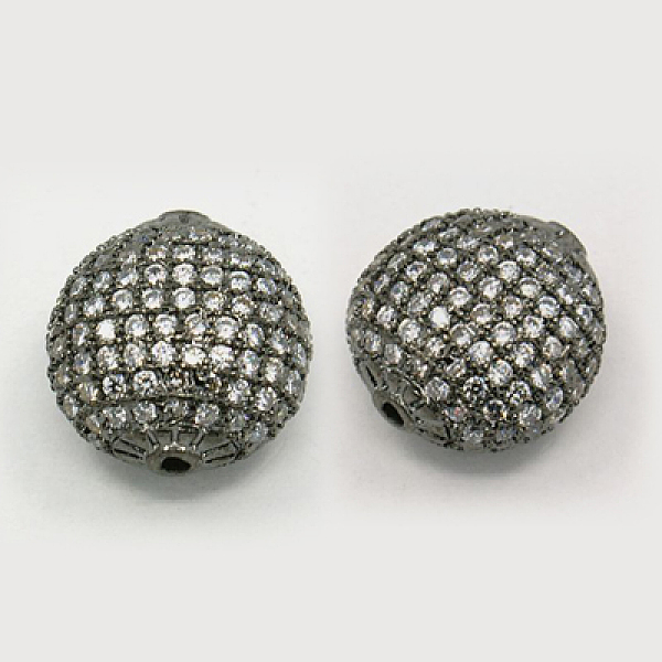 

PandaHall Brass Cubic Zirconia Beads, Oval, Gunmetal, 16x15x9mm, Hole: 2mm Brass+Cubic Zirconia Oval Clear