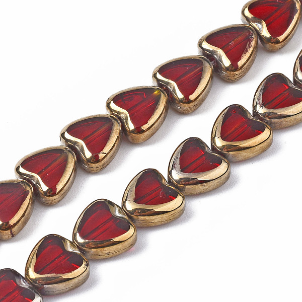 

PandaHall Electroplate Glass Beads Strands, Edge Plated, Heart, Red, 8x8x4mm, Hole: 1mm, about 35pcs/strand, 10.24 inch (26cm). Glass Heart...