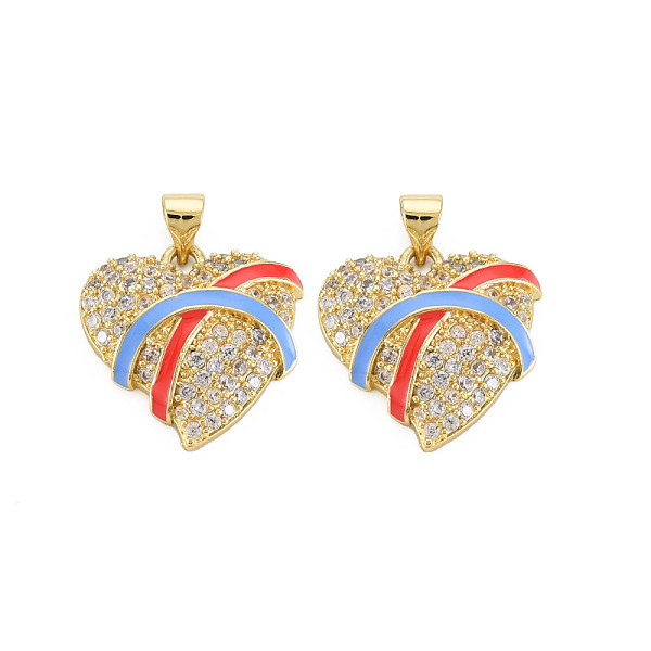 

PandaHall Brass Micro Pave Clear Cubic Zirconia Pendants, with Enamel and Brass Snap on Bails, Golden, Heart, Deep Sky Blue, 19x19x5mm, Hole...