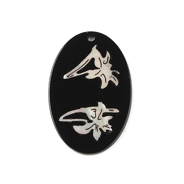 

PandaHall Opaque Acrylic Pendants, with Shell, Flower, 34x26x2.5mm, Hole: 1.6mm Acrylic Oval Black