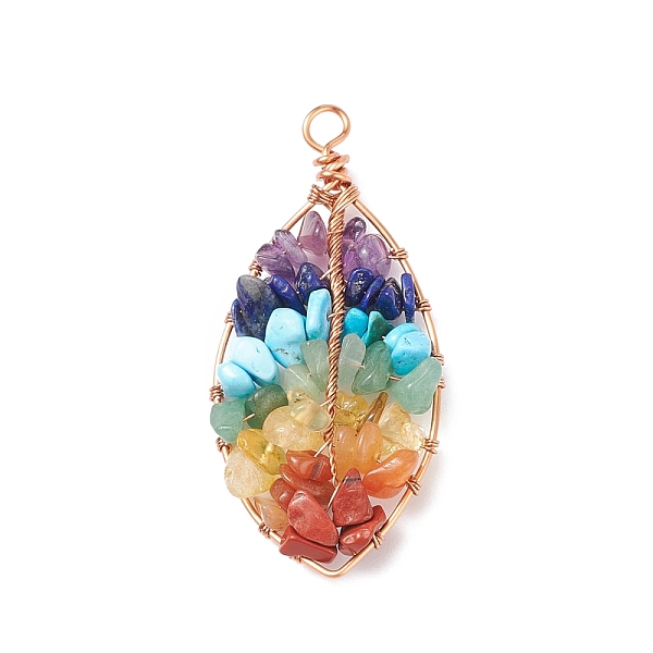 

PandaHall Chakra Natural Mixed Stone Chip Big Pendants, Natural Red Jasper & Red Aventurine & Howlite & Citrine & Amethyst & Green...