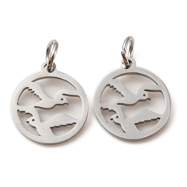 

PandaHall 304 Stainless Steel Charms, Laser Cut, with Jump Ring, Stainless Steel Color, Hollow, Flat Round Charm, Bird, 13.5x12x1mm, Hole...