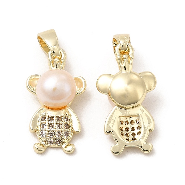 

PandaHall Brass Micro Pave Cubic Zirconia Pendants, with Pearl, Bear Charm, Real 14K Gold Plated, 17x9x5mm, Hole: 5x2.5mm Brass+Cubic..., Clear