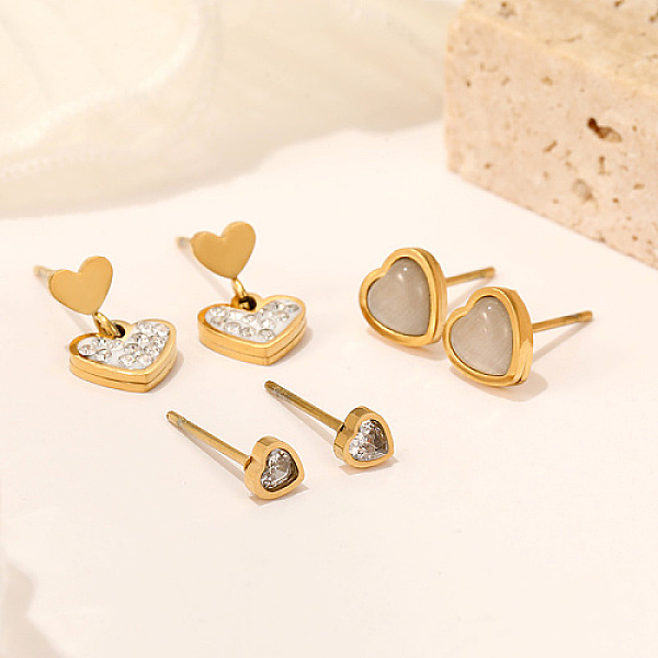 

PandaHall Shell Heart Stud Earrings Sets, 304 Stainless Steel Jewelry with Rhinestone for Women, Golden, 4.3~12.2x4.3~8.3mm, 3 pairs/set...