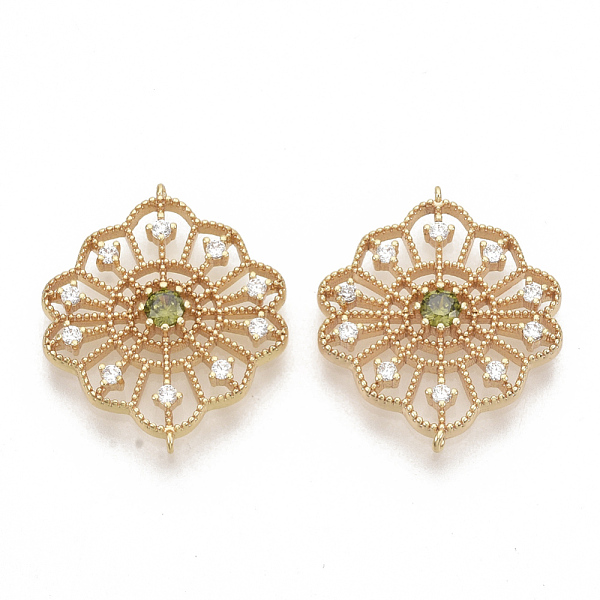 

PandaHall Brass Cubic Zirconia Links connectors, Nickel Free, Flower, Real 18K Gold Plated, Yellow Green, 22.5x18.5x3mm, Hole: 0.7mm...