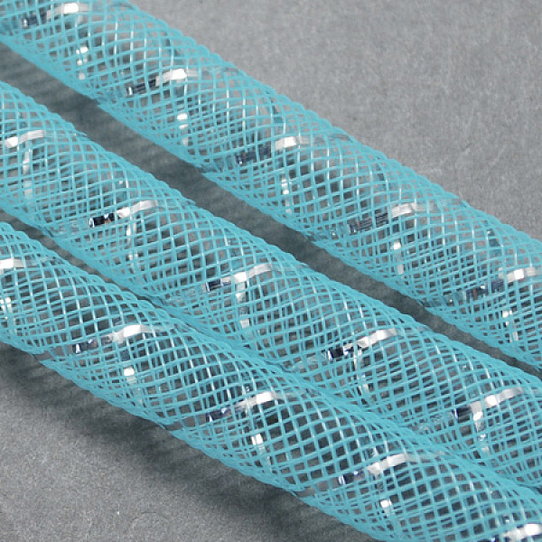 

PandaHall Mesh Tubing, Plastic Net Thread Cord, with Silver Vein, Light Sky Blue, 10mm, 30 yards/Bundle Plastic