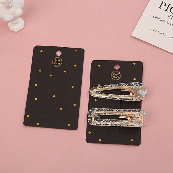 

PandaHall Paper Hair Clip Display Cards, Rectangle, Black, 10.5x6.3x0.04cm, Hole: 6mm Paper Rectangle Black