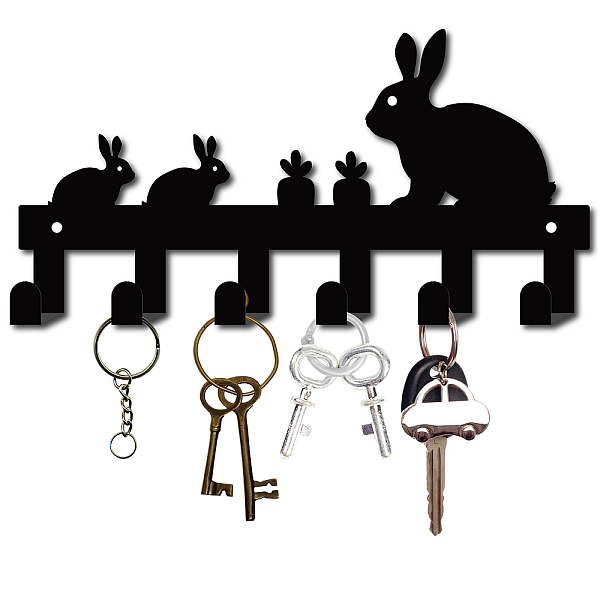 PandaHall Iron Wall Mounted Hook Hangers, Decorative Organizer Rack with 6 Hooks, for Bag Clothes Key Scarf Hanging Holder, Rabbit, Gunmetal...