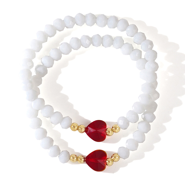 

PandaHall 2Pcs Red Peach Heart Glass Beaded Stretch Bracelets for Women Glass Heart
