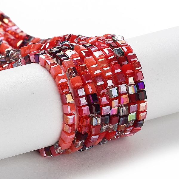 

PandaHall Gradient Color Electroplate Glass Bead Strands, Segmented Multi-color, AB Color Plated, Faceted, Cube, FireBrick, 2.5x2.5x2.5mm..., Red