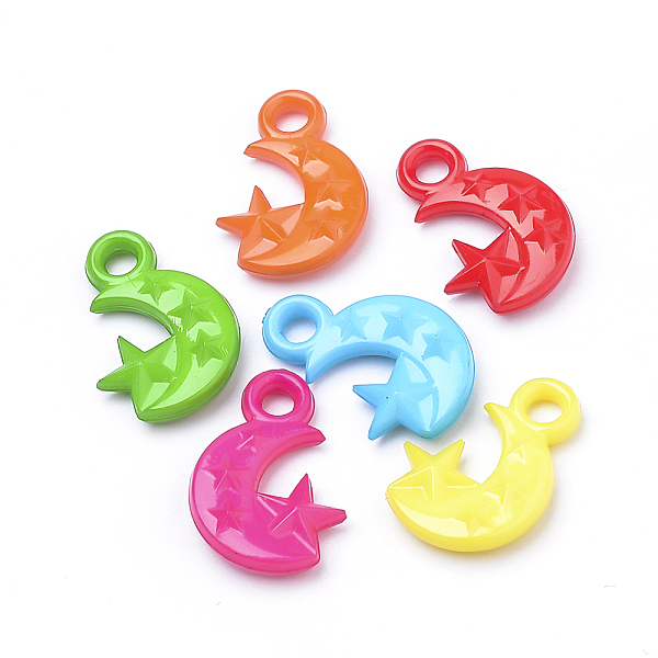 

PandaHall Opaque Acrylic Pendants, Star & Moon, Mixed Color, 20x14x4mm, Hole: 3mm Acrylic Moon Multicolor