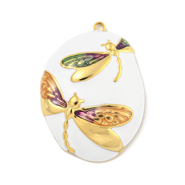 

PandaHall Ion Plating(IP) 304 Stainless Steel Pendants, with Enamel, Real 18K Gold Plated, Oval with Dragonfly Charm, Medium Purple...