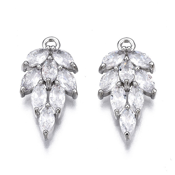 

PandaHall Brass Inlaid Clear Cubic Zirconia Pendants, Leaf, Platinum, 19x9x3.5mm, Hole: 1.2mm Brass+Cubic Zirconia Leaf Clear