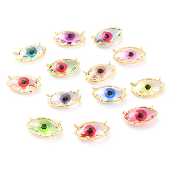 

PandaHall Transparent Glass Pendants, with Brass Findings, Long-Lasting Plated, Evil Eye, Golden, Mixed Color, 12x20x6mm, Hole: 1.2mm..., Multicolor