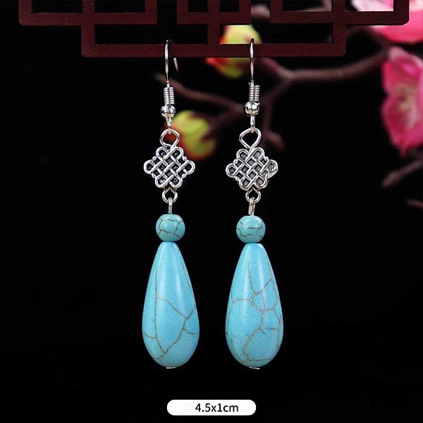 

PandaHall Turquoise Dangle Earrings for Women, Teardrop Alloy Teardrop Green