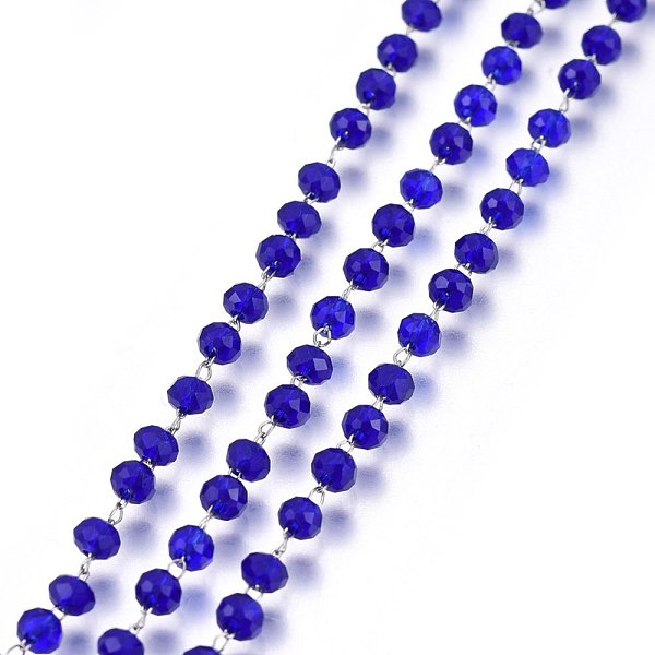 

PandaHall 3.28 Feet Handmade Glass Beaded Chains, Soldered, with 304 Stainless Steel Findings, Faceted, Rondelle, Stainless Steel Color..., Blue