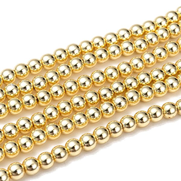 

PandaHall Electroplate Non-magnetic Synthetic Hematite Bead Strands, Round, Golden Plated, 6mm, Hole: 1~1.5mm, about 67~72pcs/strand, 15.7...
