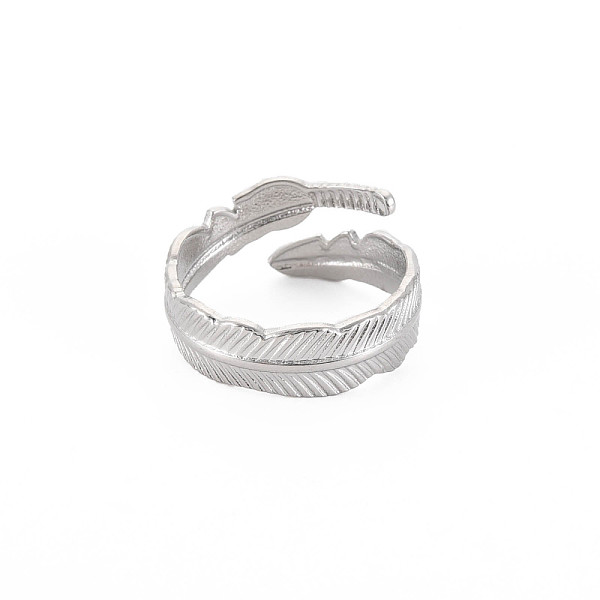 

PandaHall 304 Stainless Steel Leaf Open Cuff Ring for Women, Stainless Steel Color, US Size 7 1/4(17.5mm) 304 Stainless Steel