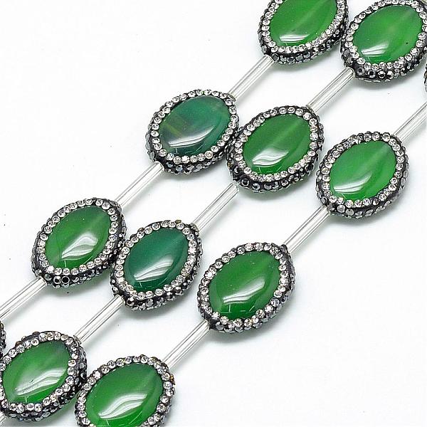

PandaHall Natural Agate Rhinestone Beads, Dyed, Oval, Sea Green, 20.5~23x6mm, Hole: 1mm Natural Agate Oval Green