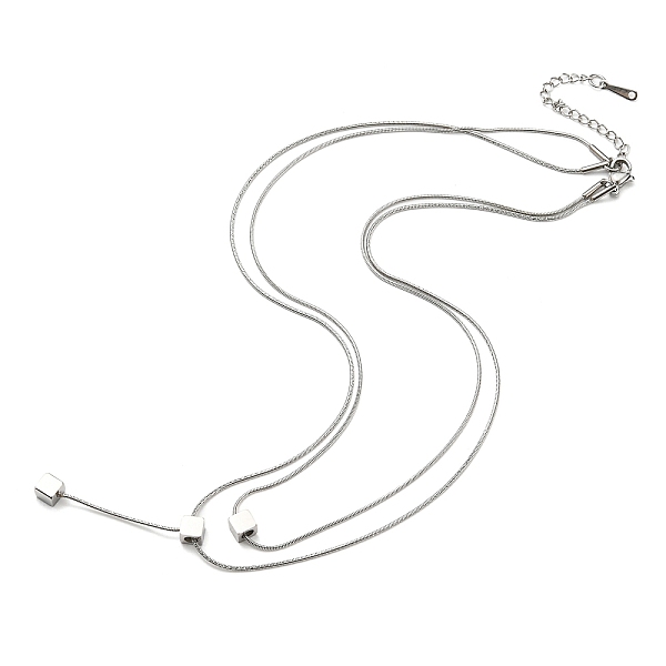 

PandaHall 304 Stainless Steel Round Snake Chains Double Layer Necklaces, Cube Pendant Necklace, Stainless Steel Color, 16.22 inch(41.2cm)...