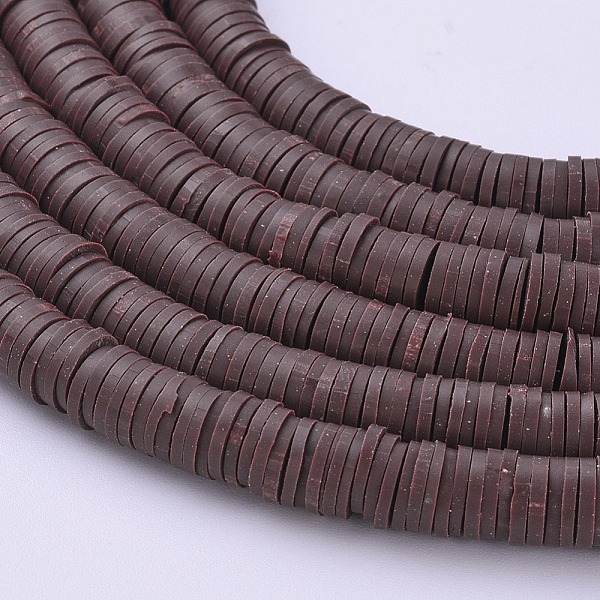 

PandaHall Handmade Polymer Clay Beads, Disc/Flat Round, Heishi Beads, Saddle Brown, 6x1mm, Hole: 2mm, about 380~400pcs/strand, 17.7 inch...