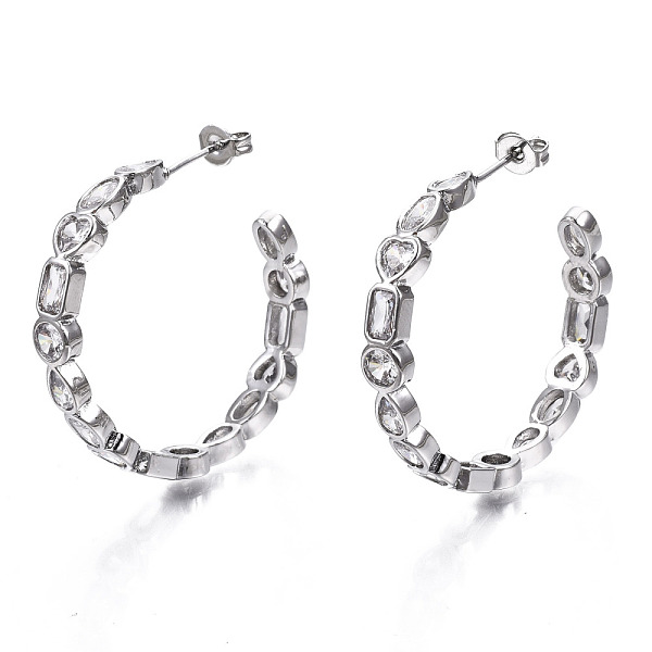 

PandaHall Brass Micro Pave Clear Cubic Zirconia Half Hoop Earrings, Stud Earrings, with Ear Nuts, Nickel Free, Ring, Platinum, 33.5x5.5mm...