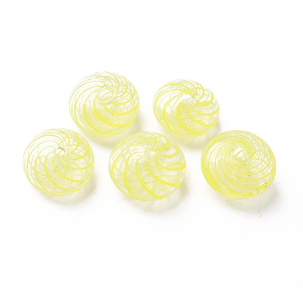 

PandaHall Transparent Handmade Blown Glass Globe Beads, Stripe Pattern, Flat Round, Yellow, 15x9.5~10.5mm, Hole: 1~2mm Glass Flat Round...