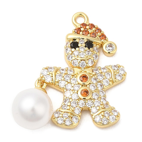 

PandaHall Rack Plating Brass Pave Cubic Zirconia Pendants, with Plastic Pearl, Long-Lasting Plated, Cadmium Free & Lead Free, Gingerbread..., Clear