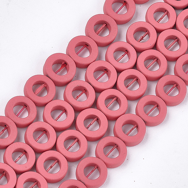 

PandaHall Spray Painted Non-magnetic Synthetic Hematite Beads Strands, Bead Frame, Donut, Cerise, 8.5x3mm, Hole: 0.8mm, Inner Diameter..., Red