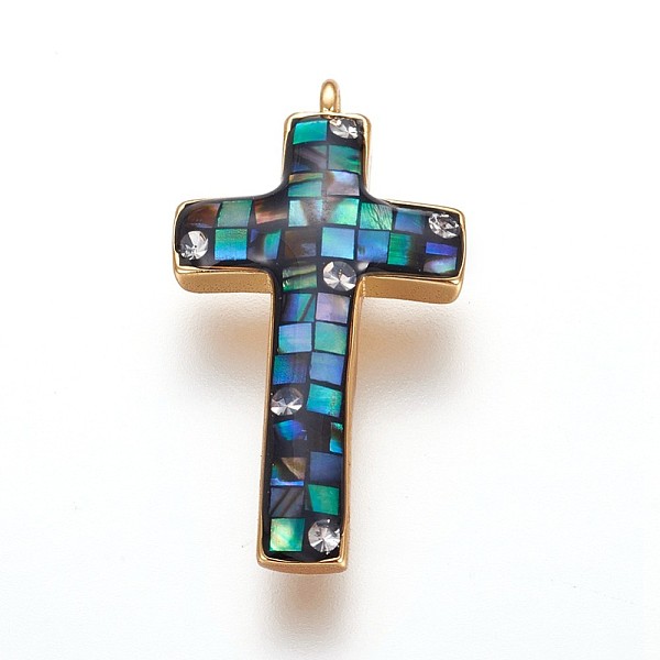 

PandaHall Brass Enamel Pendants, with Freshwater Shell and Micro Pave Cubic Zirconia, Cross, Golden, Black, 24.5x13x3mm, Hole: 1.2mm...