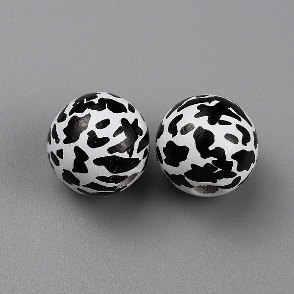 

PandaHall Printed Wood Beads, Animal Print Round, Black, Cow Pattern, 15.5x14.5mm, Hole: 3.5mm Wood Cattle Black