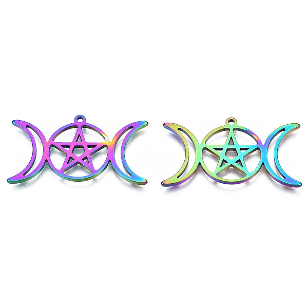 

PandaHall 201 Stainless Steel Pendants, Star & Moon, Rainbow Color, 19x35x1mm, Hole: 1.2mm 201 Stainless Steel Star