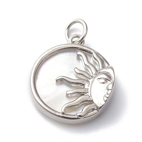 

PandaHall Natural Shell Pendants, with Brass Findings & Jump Ring, Long-Lasting Plated, Flat Round with Sun, Real Platinum Plated...
