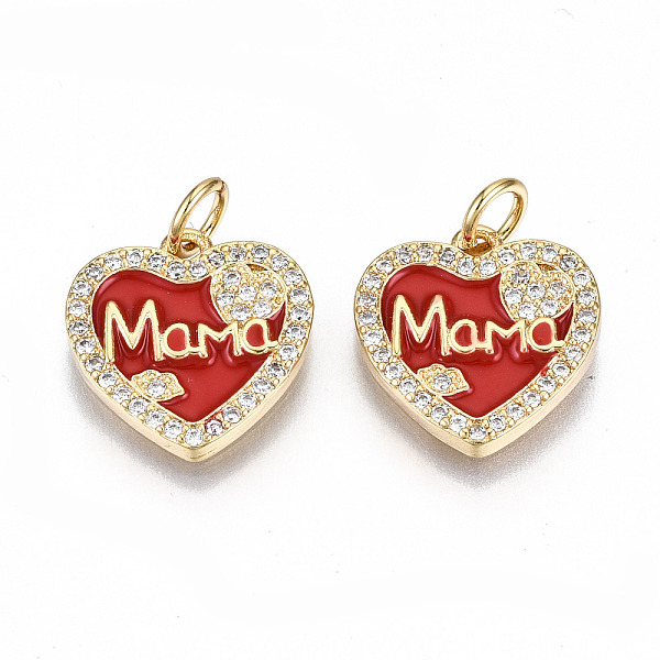

PandaHall Real 16K Gold Plated Brass Micro Pave Clear Cubic Zirconia Charms, with Jump Rings and Enamel, for Mother's Day, Nickel Free..., Red