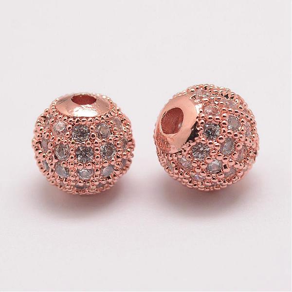 

PandaHall Brass Micro Pave Cubic Zirconia Beads, Round, Rose Gold, 8.5x8mm, Hole: 1.5mm Brass+Cubic Zirconia Round