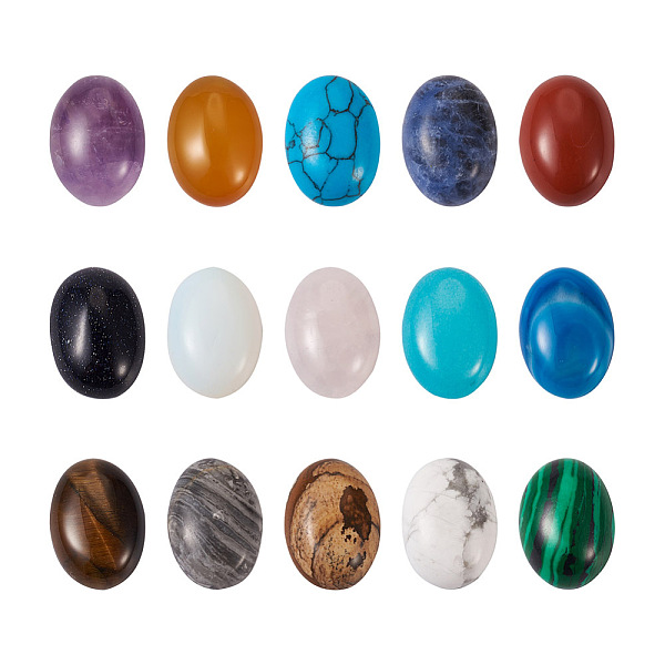 Kissitty 30 Stück Cabochons Aus Natürlichen Und Synthetischen Edelsteinen Im 15-Stil