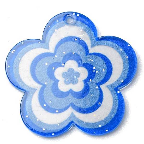 

PandaHall Acrylic Pendants with Glitter Powder, Flower, Cornflower Blue, 30.5x31.5x1.8mm, Hole: 1.8mm Acrylic Flower