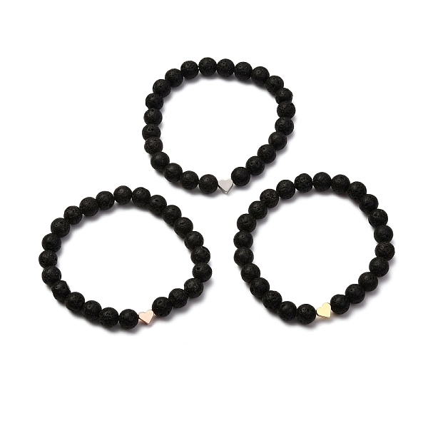 

PandaHall Natural Lava Rock Stretch Bracelets Sets, Oil Diffuser Yoga Menditation Beads Bracelets for Men Women Girls Jewelry, Brass Heart...