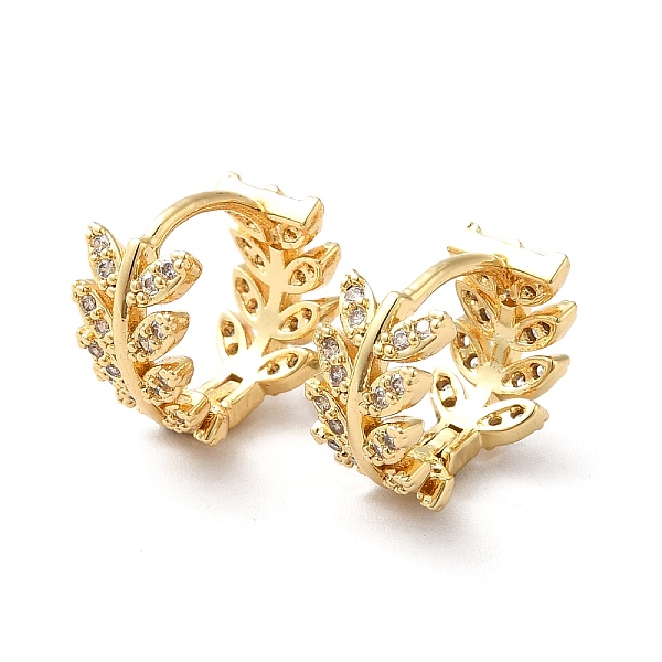 

PandaHall Clear Cubic Zirconia Leaf Hoop Earrings, Brass Jewelry for Women, Real 18K Gold Plated, 13x14x7mm, Pin: 1mm Cubic Zirconia Leaf