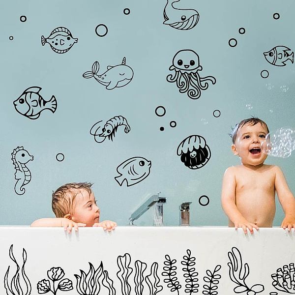 

PandaHall Translucent PVC Self Adhesive Wall Stickers, Waterproof Building Decals for Home Living Room Bedroom Wall Decoration, Fish...