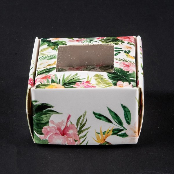 PandaHall Rectangle Foldable Creative Kraft Paper Gift Box, Jewelry Boxes, with Square Clear Window, Flower Pattern, 4.3x4.3x2.7cm Paper...