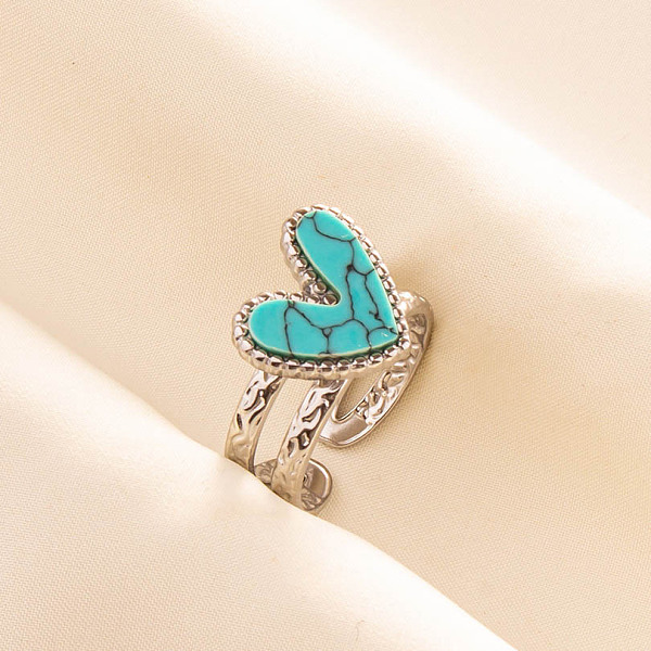 

PandaHall Titanium Steel Heart Cuff Rings, Love Design Synthetic Turquoise Open Ring for Women Men Titanium Steel Heart